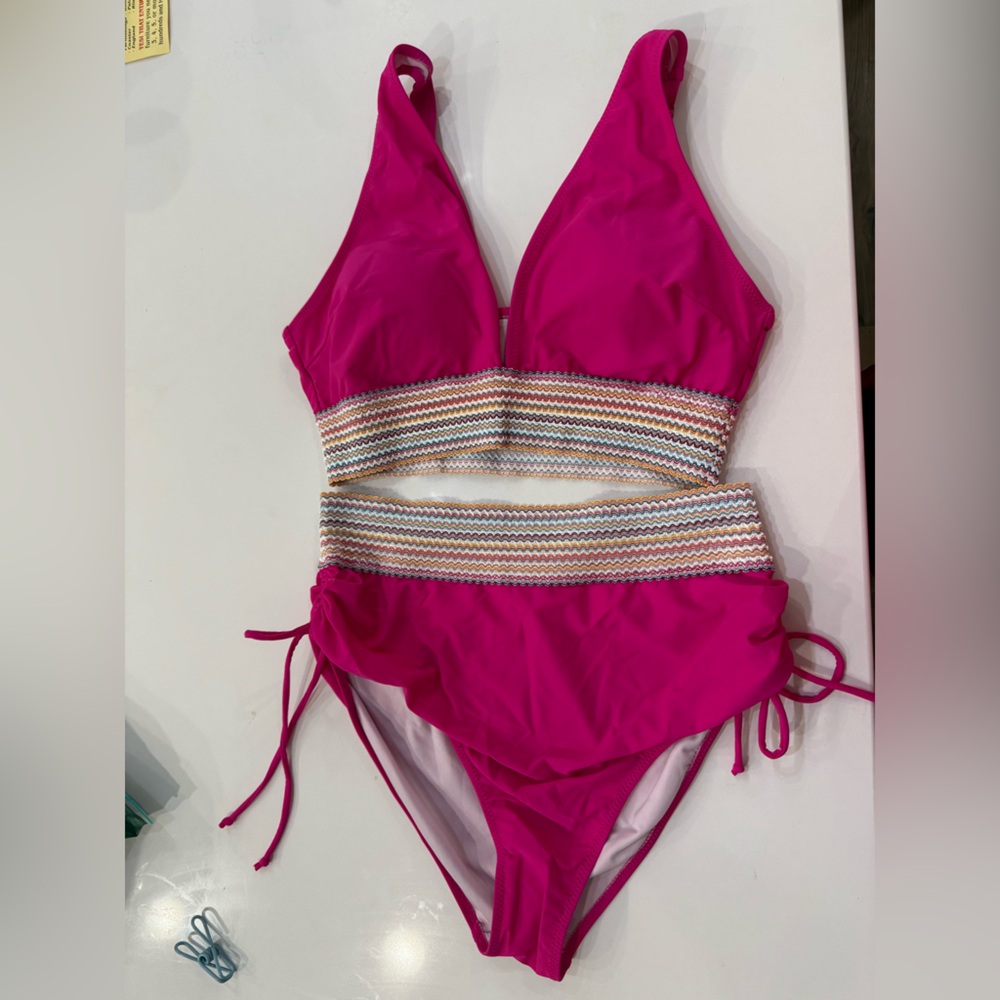 Fuchsia Two-Piece Swim Set with Zigzag Waistband